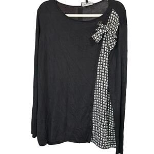 St. John Black Wool Cashmere Geometric Bow Long Sleeve Tunic Pullover Sweater XL